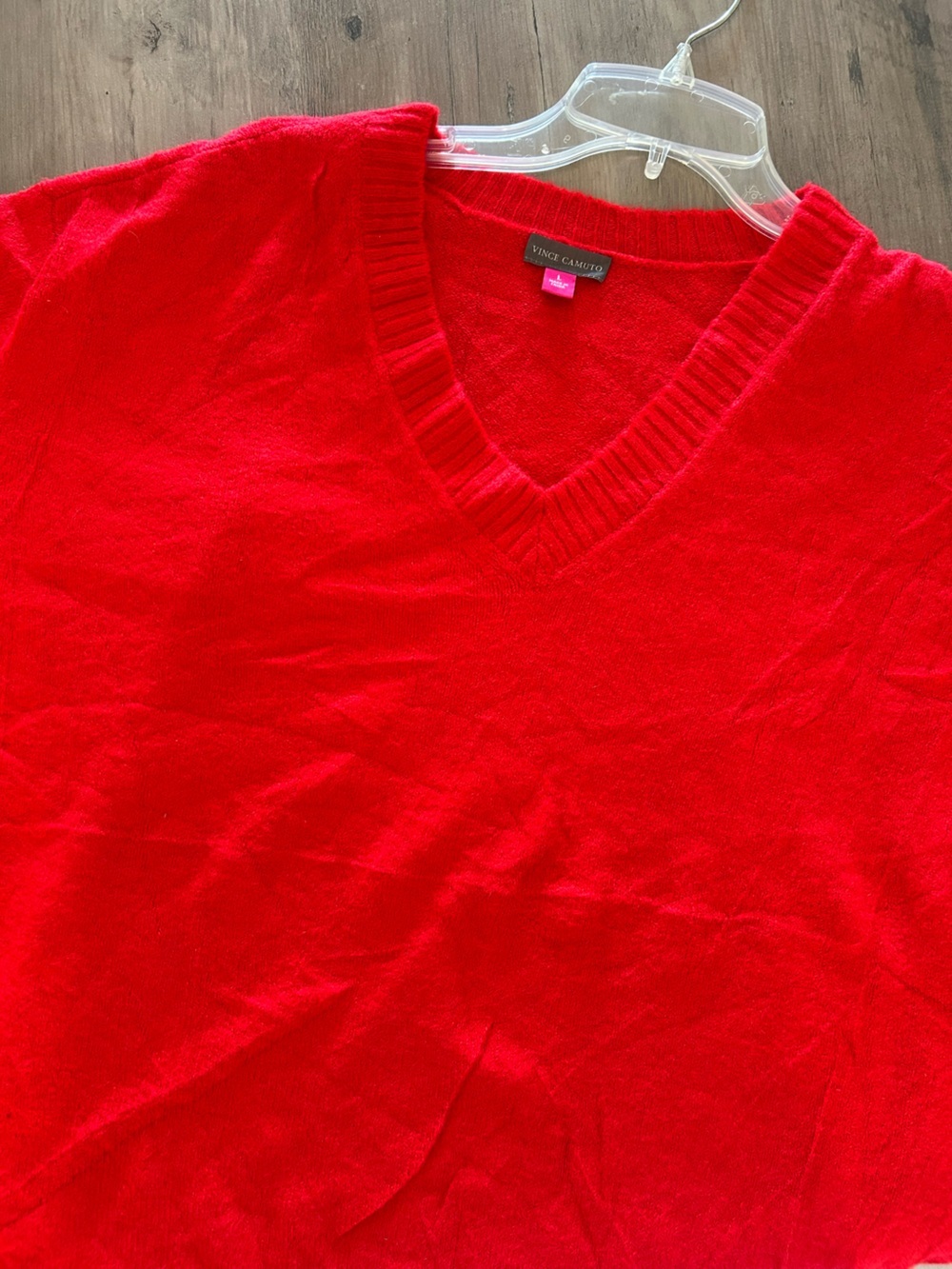 Vince Camuto Red Knit Pullover V-Neck Sweater Acrylic Blend Women's Size L